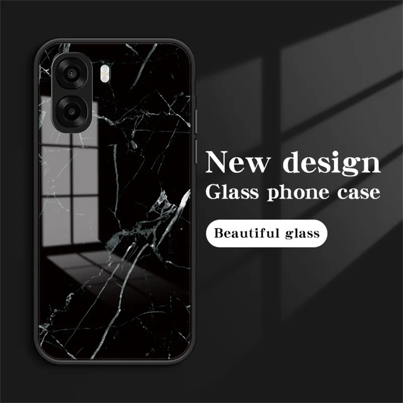 Phone Case For Oppo A6x 5G  /  A6x 4G Marble Pattern Tempered Glass + PC + TPU Protective Phone Cover - White Marble