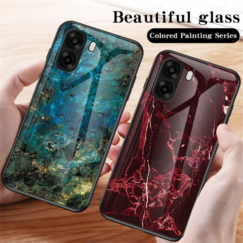 Phone Case For Oppo A6x 5G  /  A6x 4G Marble Pattern Tempered Glass + PC + TPU Protective Phone Cover - White Marble