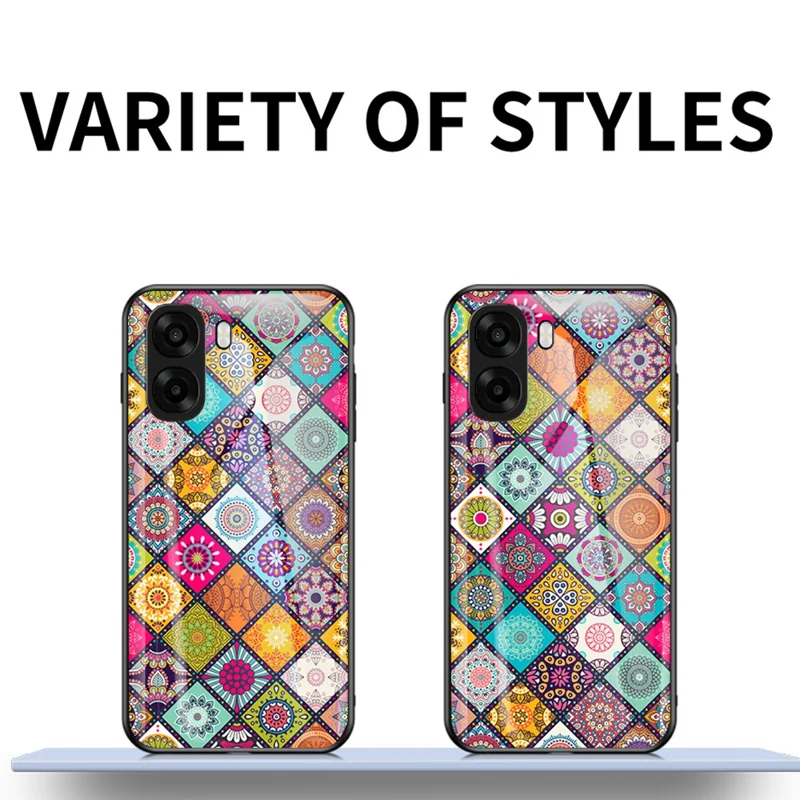 Phone Case For Oppo A6x 5G  /  A6x 4G Kickstand Ethnic Pattern Tempered Glass Phone Cover with Strap - Checkered Pattern