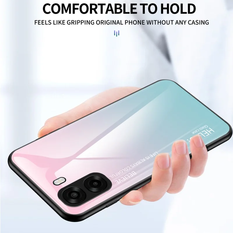 Phone Case For Oppo A6x 5G  /  A6x 4G Anti-Scratch Tempered Glass + PC + TPU Phone Cover - Gradient Pink Blue