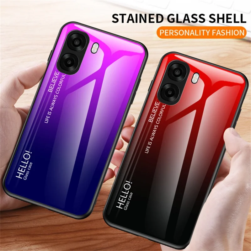 Phone Case For Oppo A6x 5G  /  A6x 4G Anti-Scratch Tempered Glass + PC + TPU Phone Cover - Gradient Pink Blue