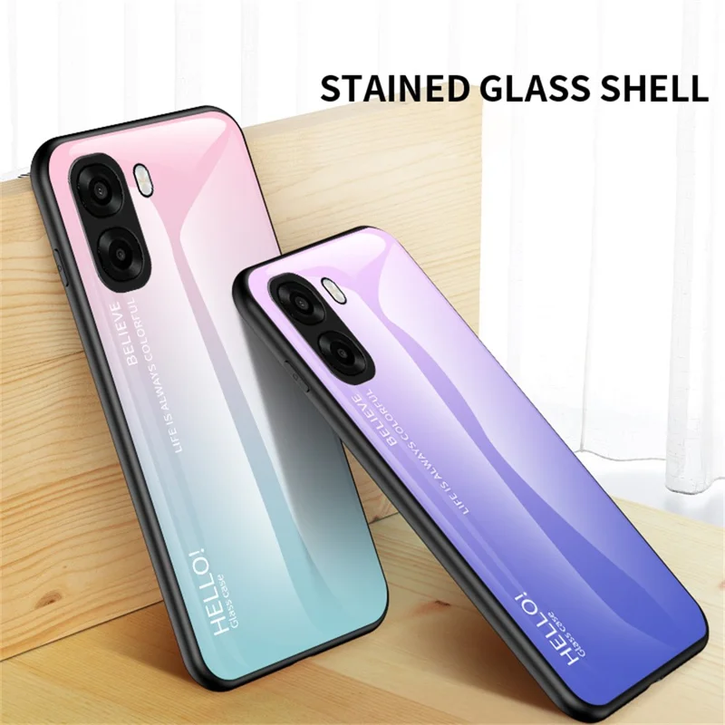 Phone Case For Oppo A6x 5G  /  A6x 4G Anti-Scratch Tempered Glass + PC + TPU Phone Cover - Gradient Pink Blue