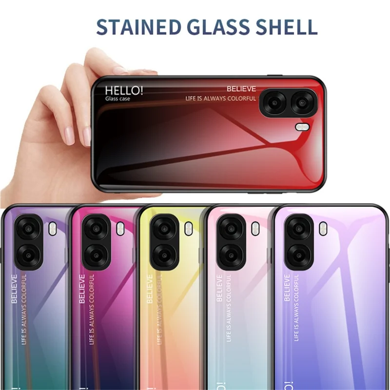 Phone Case For Oppo A6x 5G  /  A6x 4G Anti-Scratch Tempered Glass + PC + TPU Phone Cover - Gradient Pink Blue