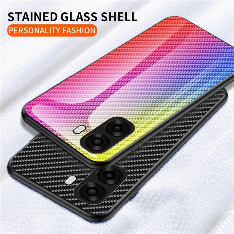 Phone Case For Oppo A6x 5G  /  A6x 4G Tempered Glass Shockproof Phone Cover - Black Fiber
