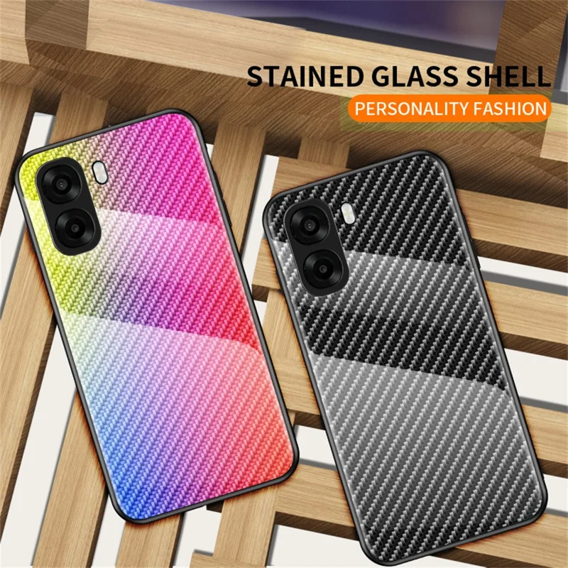 Phone Case For Oppo A6x 5G  /  A6x 4G Tempered Glass Shockproof Phone Cover - Black Fiber