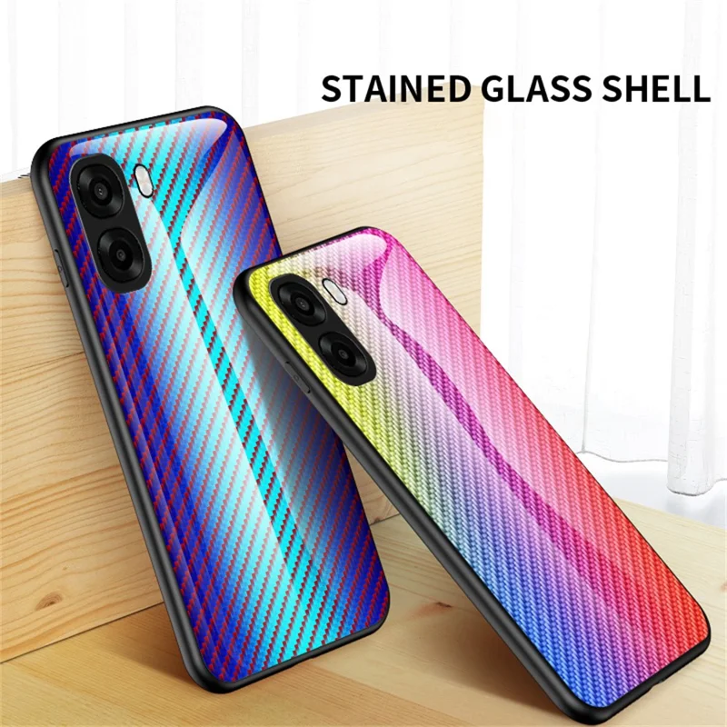 Phone Case For Oppo A6x 5G  /  A6x 4G Tempered Glass Shockproof Phone Cover - Black Fiber