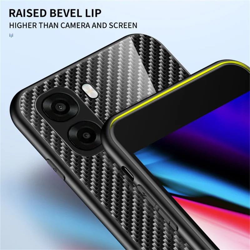 Phone Case For Oppo A6x 5G  /  A6x 4G Tempered Glass Shockproof Phone Cover - Black Fiber