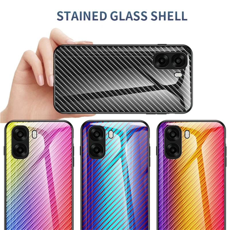 Phone Case For Oppo A6x 5G  /  A6x 4G Tempered Glass Shockproof Phone Cover - Black Fiber