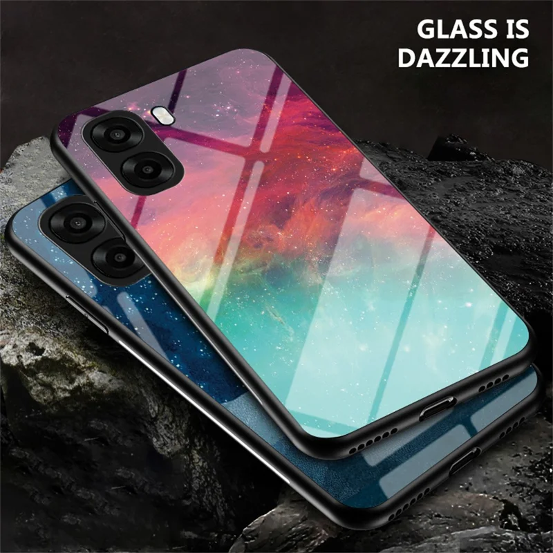Phone Case For Oppo A6x 5G  /  A6x 4G Starry Sky Pattern Tempered Glass Phone Cover - Scattering Starry