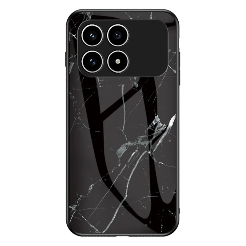 Phone Case For Xiaomi Poco F8 Pro  /  Redmi K90 5G Marble Pattern Tempered Glass + PC + TPU Protective Phone Cover - Black Marble