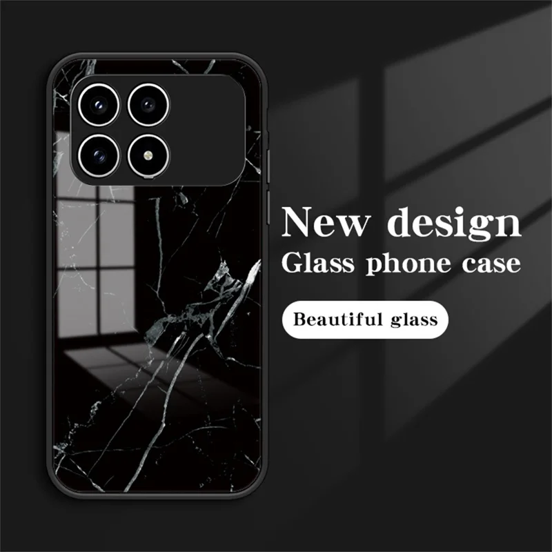 Phone Case For Xiaomi Poco F8 Pro  /  Redmi K90 5G Marble Pattern Tempered Glass + PC + TPU Protective Phone Cover - Black Marble