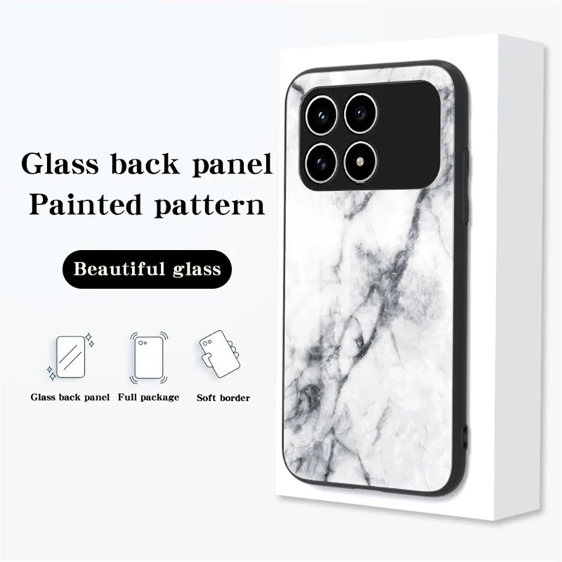 Phone Case For Xiaomi Poco F8 Pro  /  Redmi K90 5G Marble Pattern Tempered Glass + PC + TPU Protective Phone Cover - Black Marble