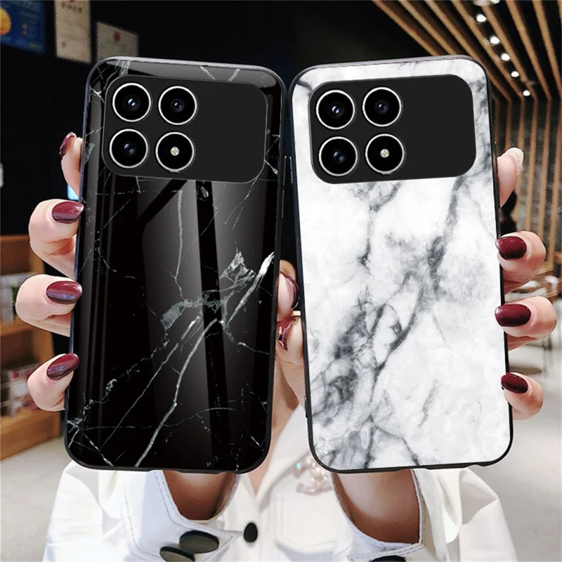 Phone Case For Xiaomi Poco F8 Pro  /  Redmi K90 5G Marble Pattern Tempered Glass + PC + TPU Protective Phone Cover - Black Marble