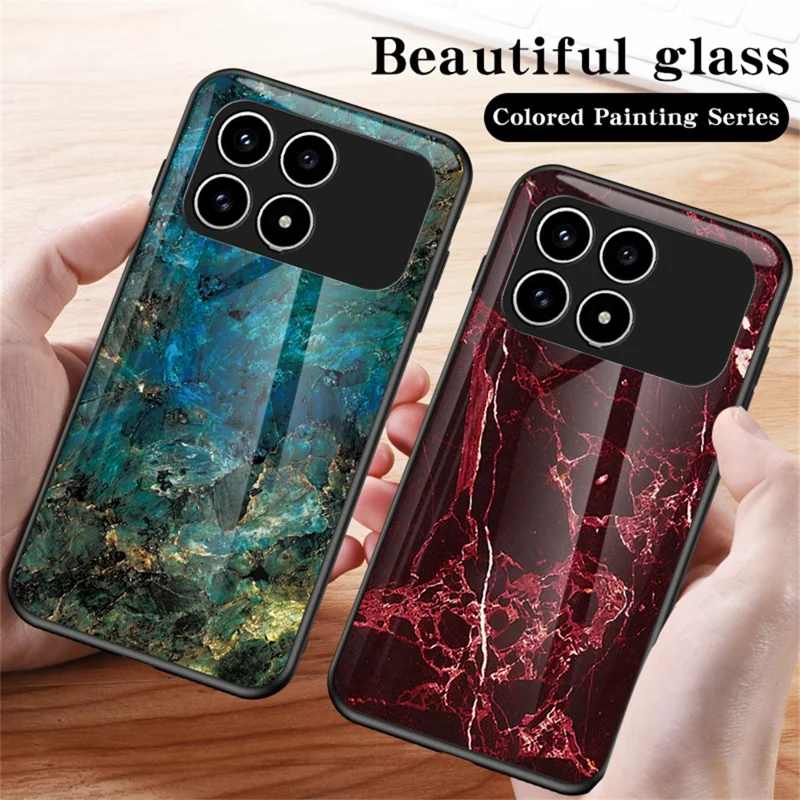 Phone Case For Xiaomi Poco F8 Pro  /  Redmi K90 5G Marble Pattern Tempered Glass + PC + TPU Protective Phone Cover - Black Marble
