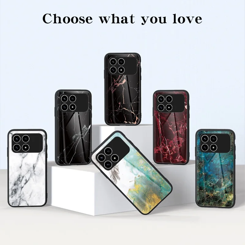 Phone Case For Xiaomi Poco F8 Pro  /  Redmi K90 5G Marble Pattern Tempered Glass + PC + TPU Protective Phone Cover - Black Marble