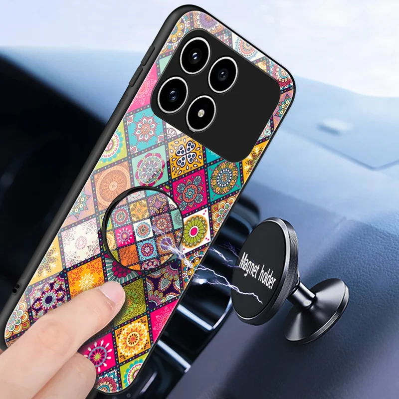 Phone Case For Xiaomi Poco F8 Pro  /  Redmi K90 5G Kickstand Ethnic Pattern Tempered Glass Phone Cover with Strap - Checkered Pattern