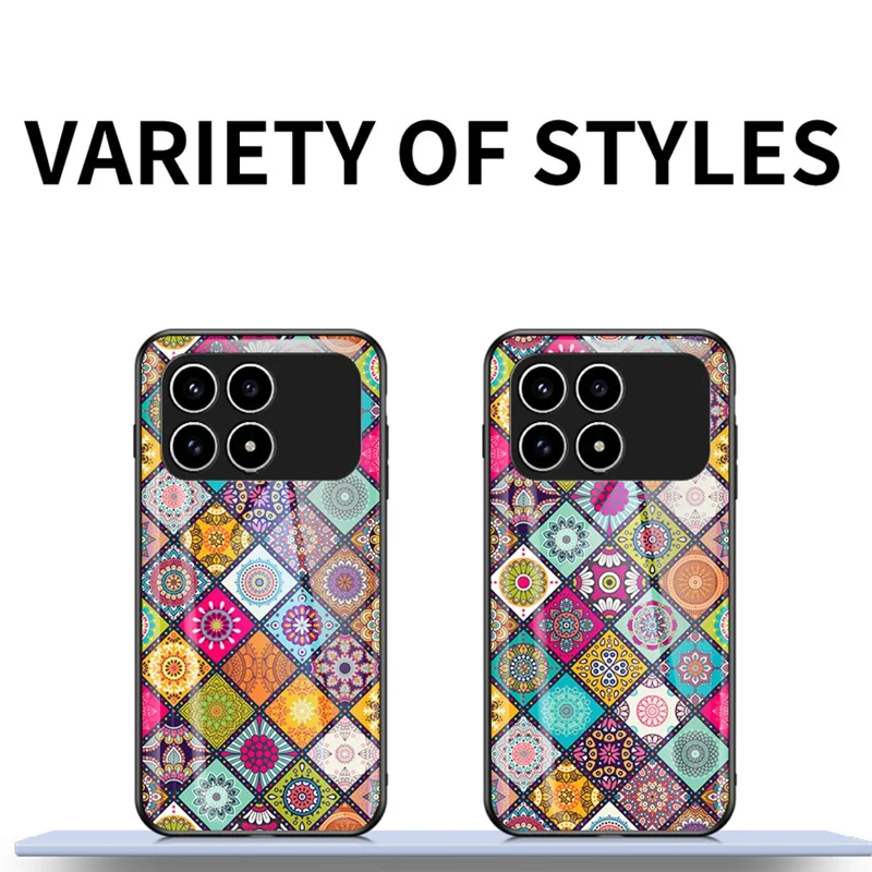 Phone Case For Xiaomi Poco F8 Pro  /  Redmi K90 5G Kickstand Ethnic Pattern Tempered Glass Phone Cover with Strap - Checkered Pattern