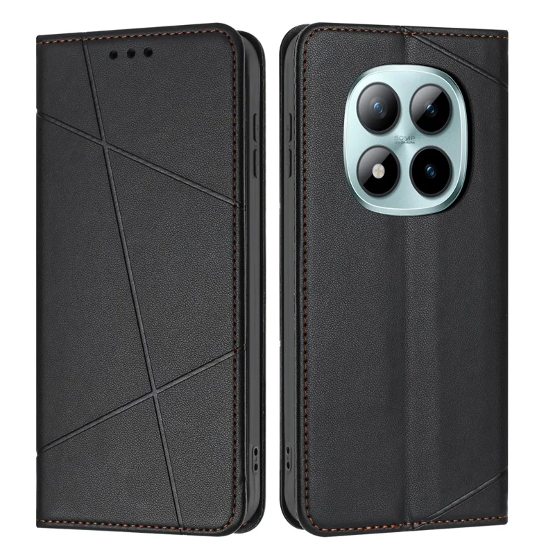 For Xiaomi Redmi Note 15 Pro 4G (Global) Wallet Case Line Imprinted Leather Stand Phone Cover with Wrist Strap - Black