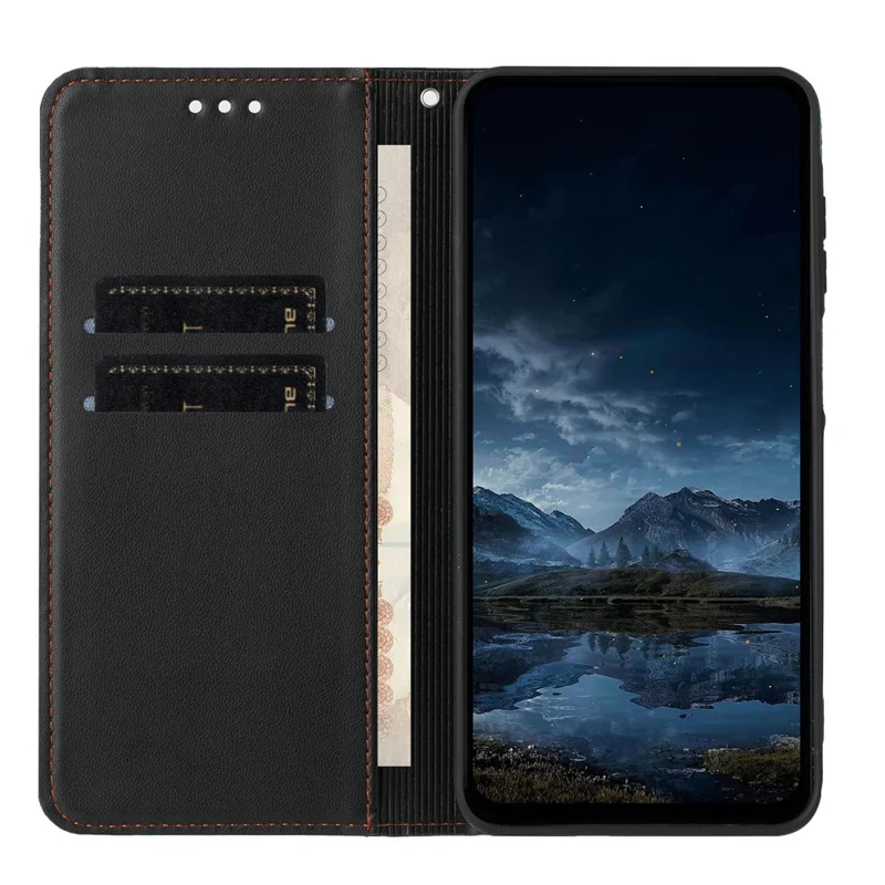 For Xiaomi Redmi Note 15 Pro 4G (Global) Wallet Case Line Imprinted Leather Stand Phone Cover with Wrist Strap - Black