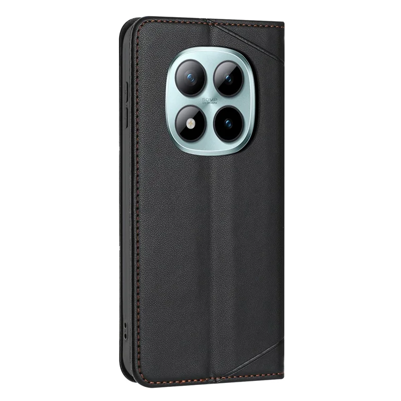 For Xiaomi Redmi Note 15 Pro 4G (Global) Wallet Case Line Imprinted Leather Stand Phone Cover with Wrist Strap - Black