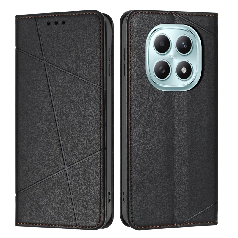 For Xiaomi Redmi Note 15 4G (Global) Wallet Case Line Imprinted Leather Stand Phone Cover with Wrist Strap - Black