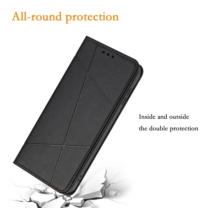 For Xiaomi Redmi Note 15 4G (Global) Wallet Case Line Imprinted Leather Stand Phone Cover with Wrist Strap - Black