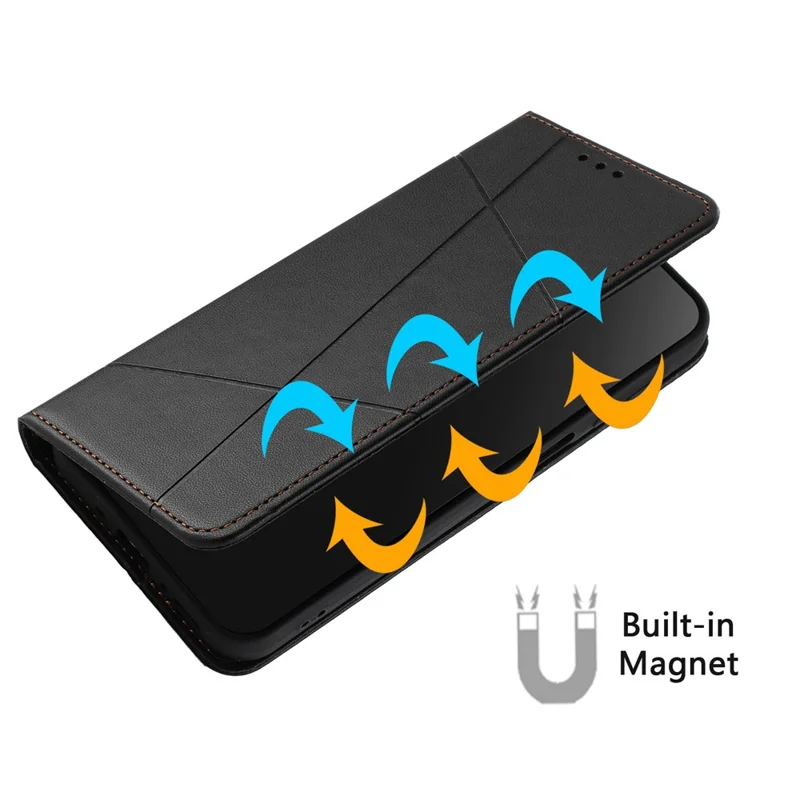 For Xiaomi Redmi Note 15 4G (Global) Wallet Case Line Imprinted Leather Stand Phone Cover with Wrist Strap - Black