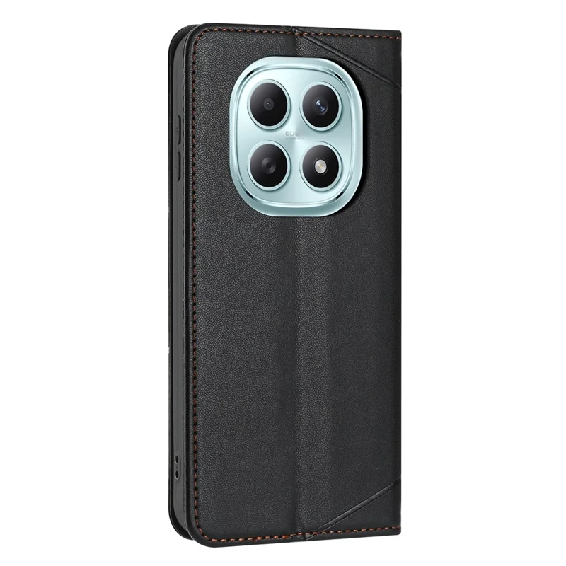 For Xiaomi Redmi Note 15 4G (Global) Wallet Case Line Imprinted Leather Stand Phone Cover with Wrist Strap - Black