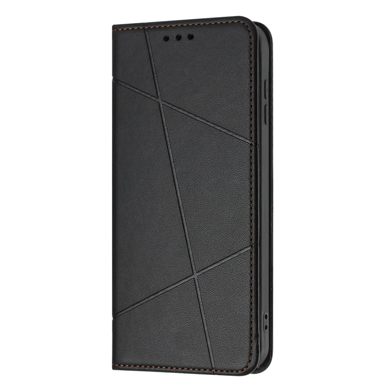 For Xiaomi Redmi Note 15 4G (Global) Wallet Case Line Imprinted Leather Stand Phone Cover with Wrist Strap - Black