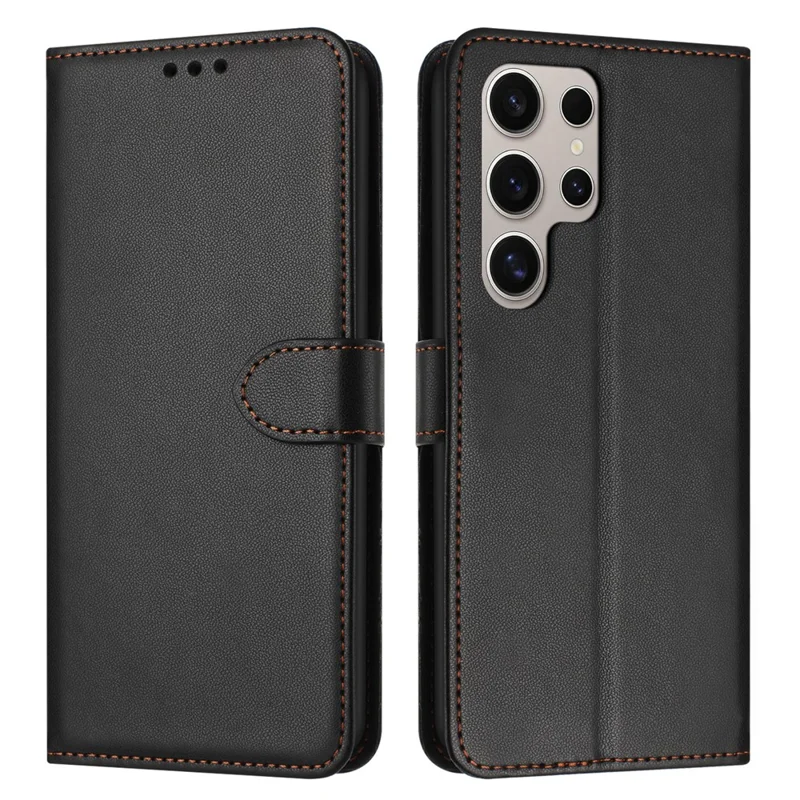 For Samsung Galaxy S26 Ultra Case Stand Wallet Leather Phone Cover with Strap - Black