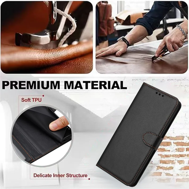 For Samsung Galaxy S26 Ultra Case Stand Wallet Leather Phone Cover with Strap - Black