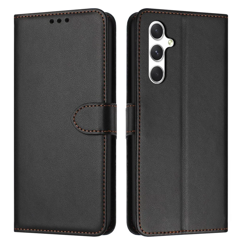 For Samsung Galaxy S26+ Case Stand Wallet Leather Phone Cover with Strap - Black