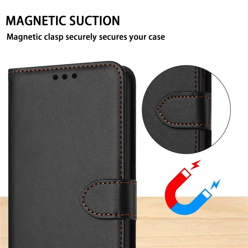 For Samsung Galaxy S26+ Case Stand Wallet Leather Phone Cover with Strap - Black