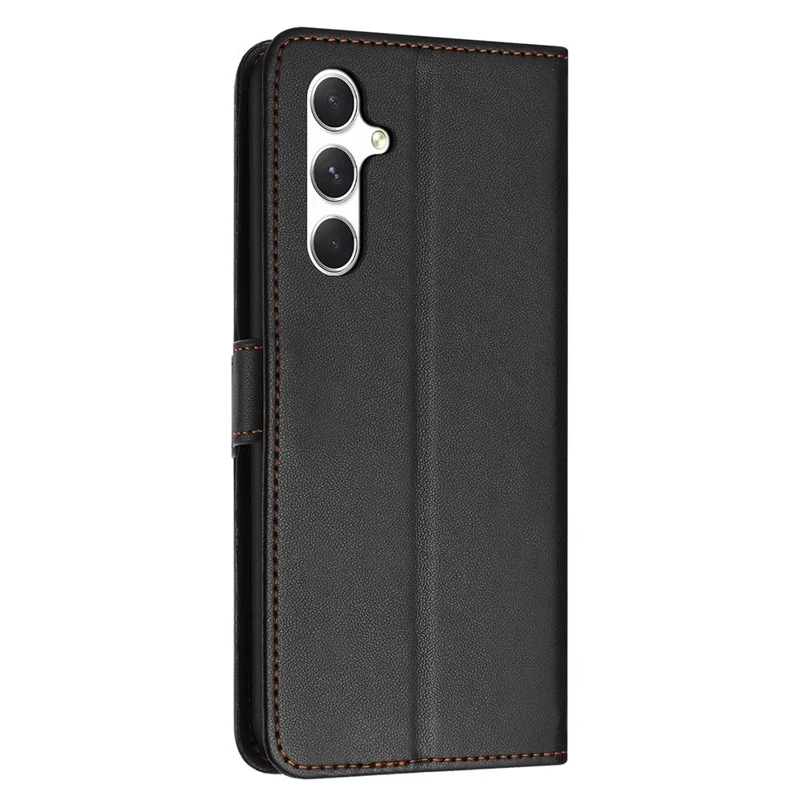 For Samsung Galaxy S26+ Case Stand Wallet Leather Phone Cover with Strap - Black