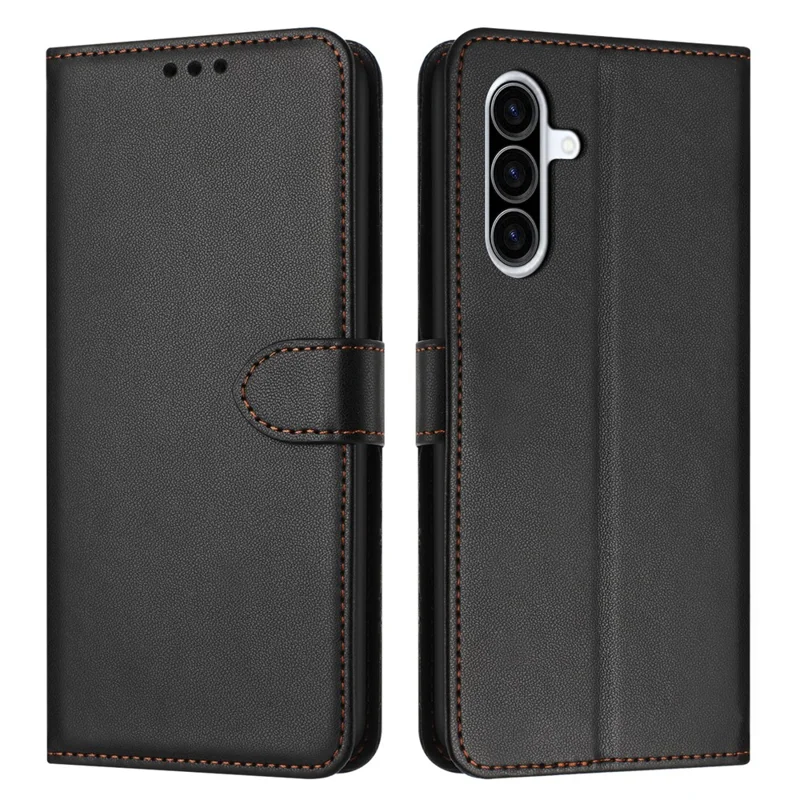 For Samsung Galaxy A37 5G Case Stand Wallet Leather Phone Cover with Strap - Black