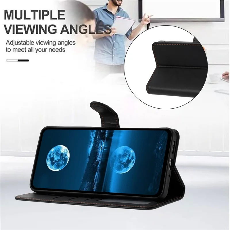 For Samsung Galaxy A57 5G Case Stand Wallet Leather Phone Cover with Strap - Black