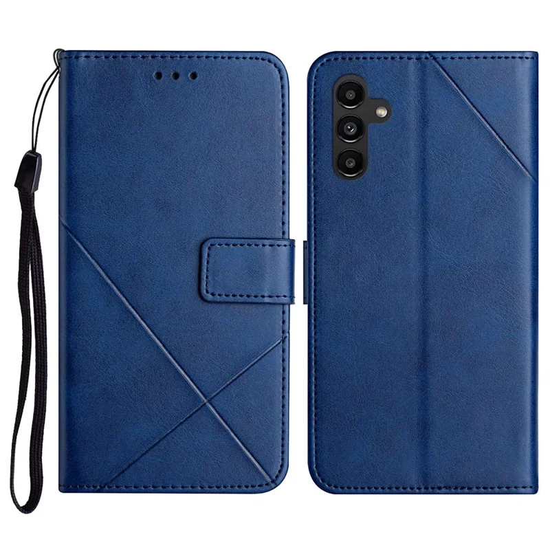 For Samsung Galaxy S26 / S26 Pro Case Line Pattern Wallet Leather Phone Cover with Wrist Strap - Blue