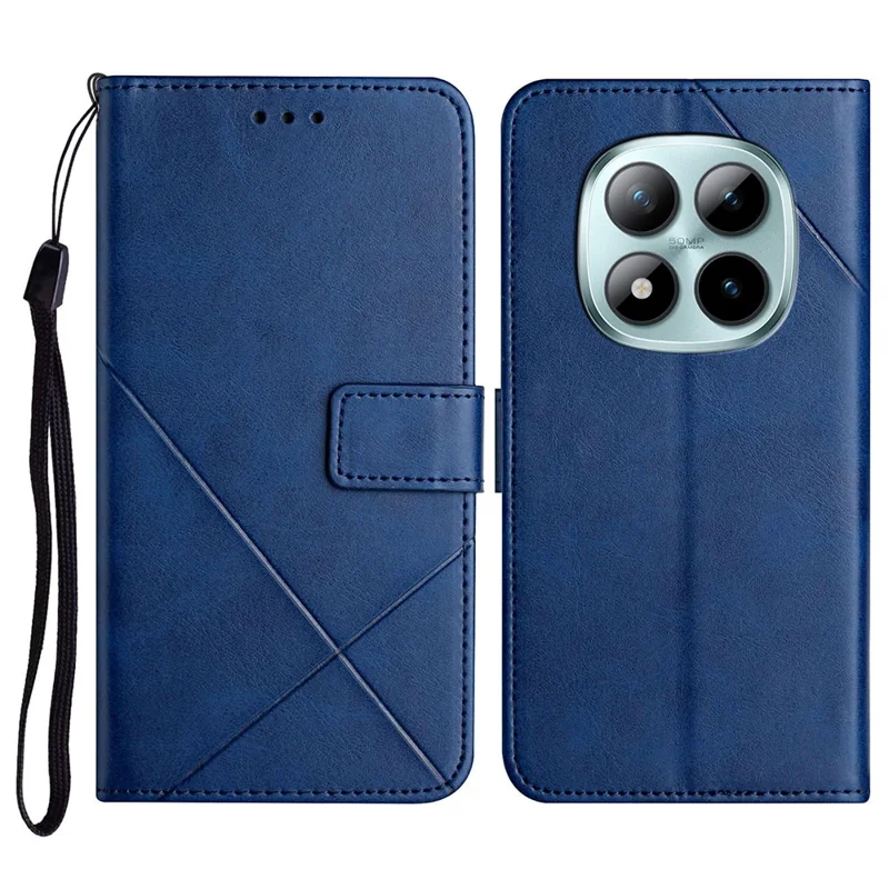 For Xiaomi Redmi Note 15 Pro 4G (Global) Case Line Pattern Wallet Leather Phone Cover with Wrist Strap - Blue