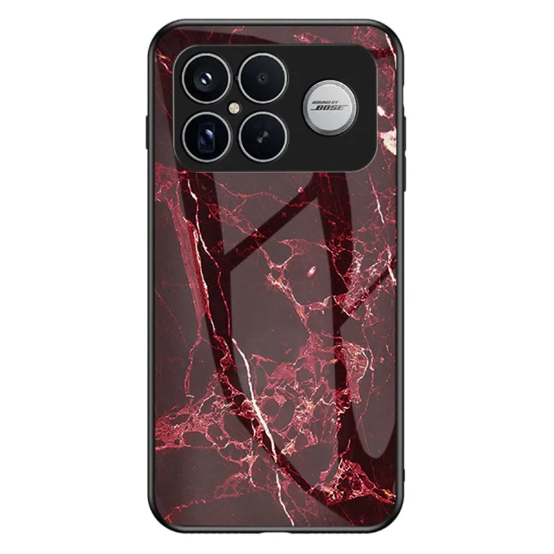 Phone Case For Xiaomi Poco F8 Ultra  /  Redmi K90 Pro Max 5G Marble Pattern Tempered Glass + PC + TPU Protective Phone Cover - Blood Red Marble