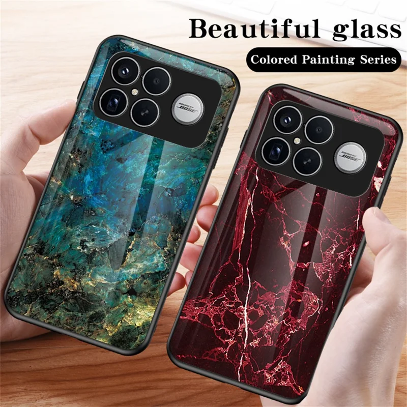 Phone Case For Xiaomi Poco F8 Ultra  /  Redmi K90 Pro Max 5G Marble Pattern Tempered Glass + PC + TPU Protective Phone Cover - Blood Red Marble