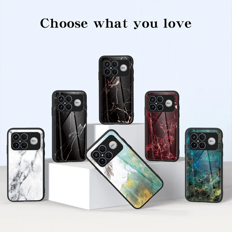 Phone Case For Xiaomi Poco F8 Ultra  /  Redmi K90 Pro Max 5G Marble Pattern Tempered Glass + PC + TPU Protective Phone Cover - Blood Red Marble