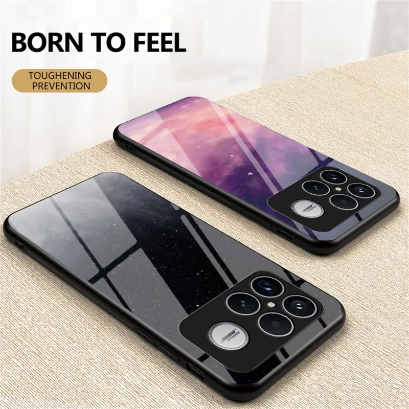 Phone Case For Xiaomi Poco F8 Ultra  /  Redmi K90 Pro Max 5G Starry Sky Pattern Tempered Glass Phone Cover - Cosmic Starry Sky