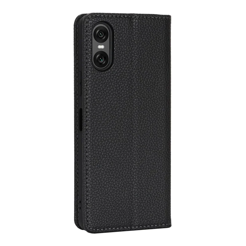 For Sony Xperia 10 VI Case Stand Wallet Litchi Texture Leather Flip Phone Cover with Strap - Black
