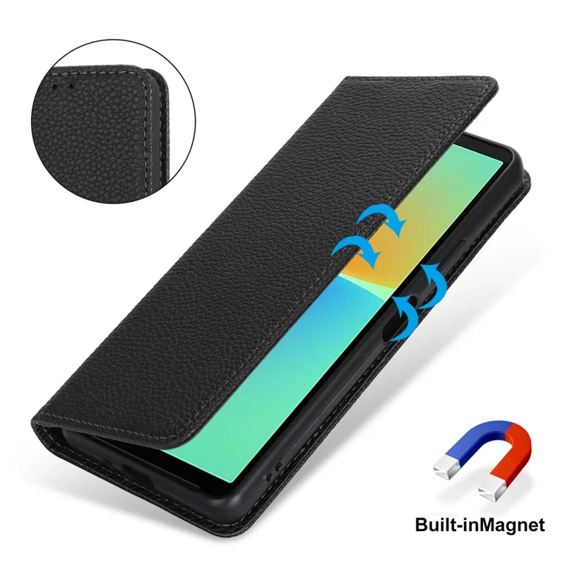 For Sony Xperia 10 IV 5G Case Stand Wallet Litchi Texture Leather Flip Phone Cover with Strap - Black