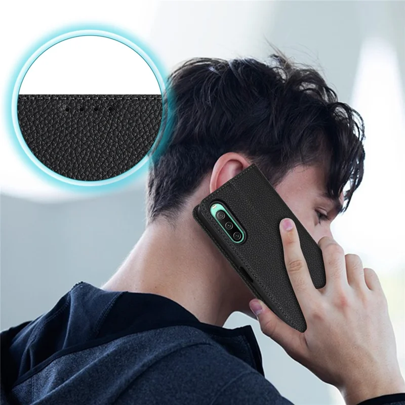 For Sony Xperia 10 IV 5G Case Stand Wallet Litchi Texture Leather Flip Phone Cover with Strap - Black