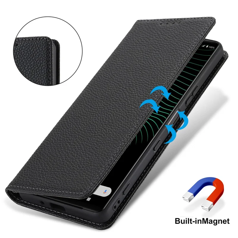 For Sony Xperia 1 IV 5G Case Stand Wallet Litchi Texture Leather Flip Phone Cover with Strap - Black