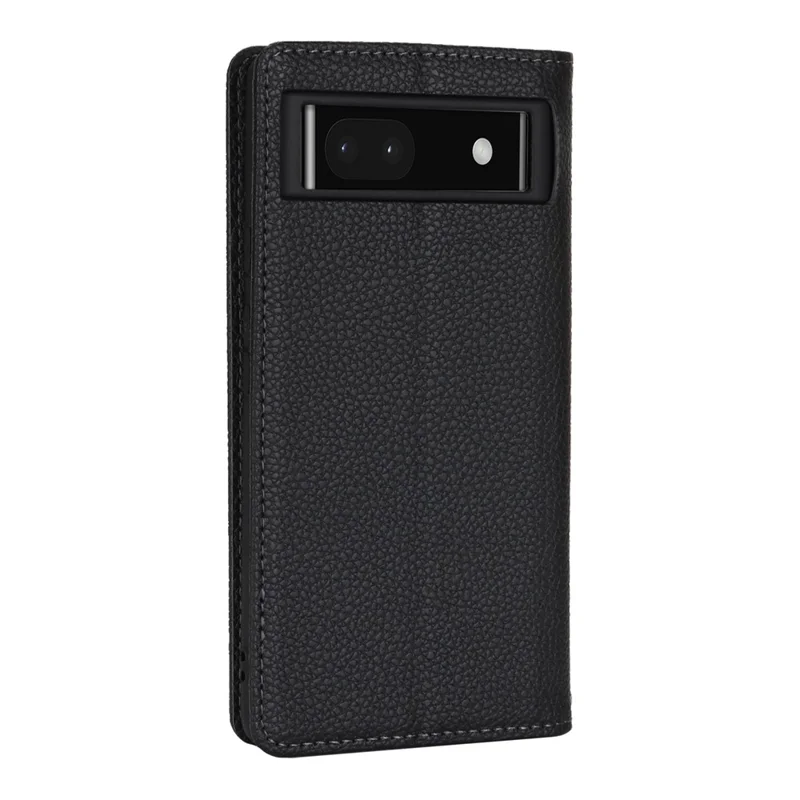 For Google Pixel 7 5G Case Stand Wallet Litchi Texture Leather Flip Phone Cover with Strap - Black