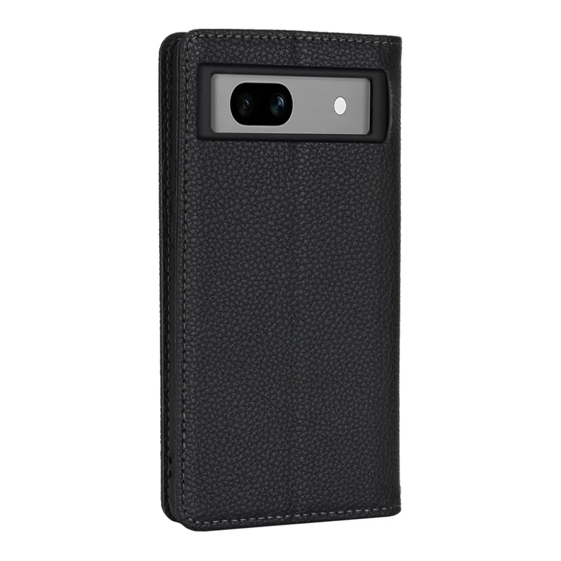 For Google Pixel 7a Case Stand Wallet Litchi Texture Leather Flip Phone Cover with Strap - Black