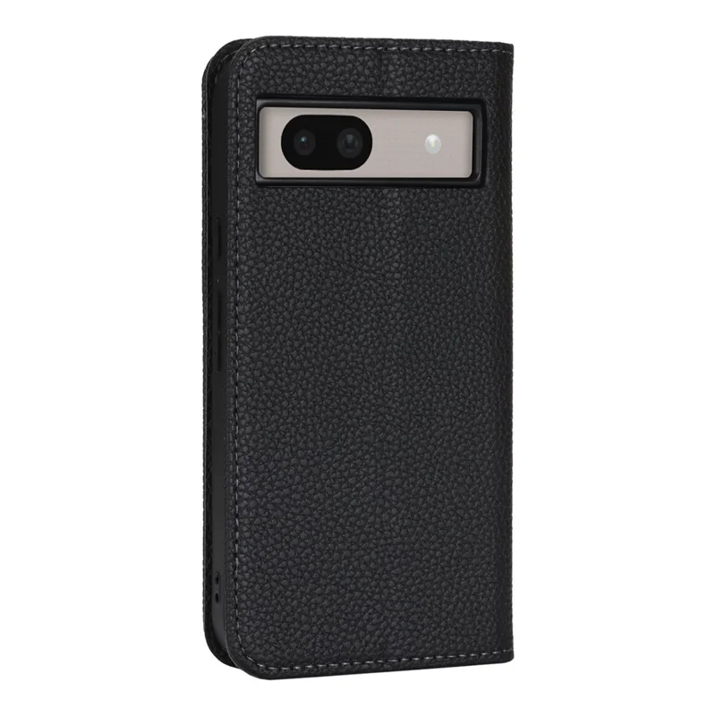 For Google Pixel 8a Case Stand Wallet Litchi Texture Leather Flip Phone Cover with Strap - Black