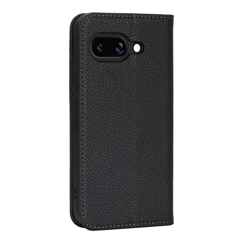For Google Pixel 9a Case Stand Wallet Litchi Texture Leather Flip Phone Cover with Strap - Black